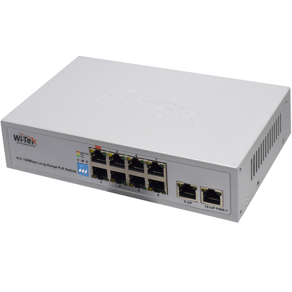 Wi-Tek PoE-Switch, 10 Ports, 8 Ports PoE, 250 m, Desktop, Wand-5