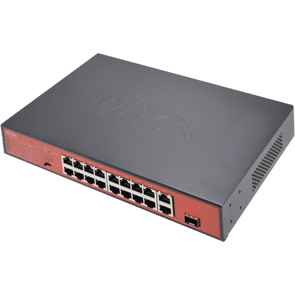 Witek PoE-Switch, 18 Ports, 16 Ports PoE, 1 Port SFP, 250m, Desktop, Rack-4