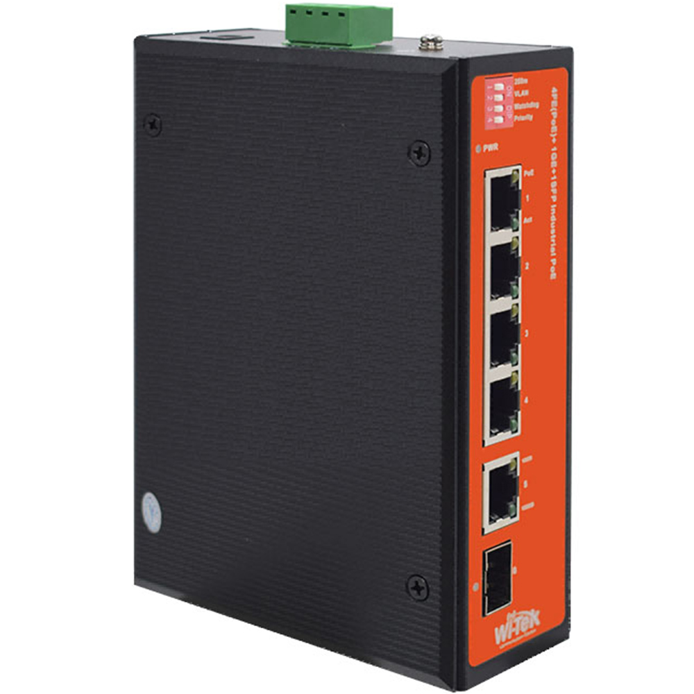 Witek PoE-Switch, 6 Ports, 4 Ports PoE, 1 Port SFP, 250 m, DIN-Schiene, Wand-1