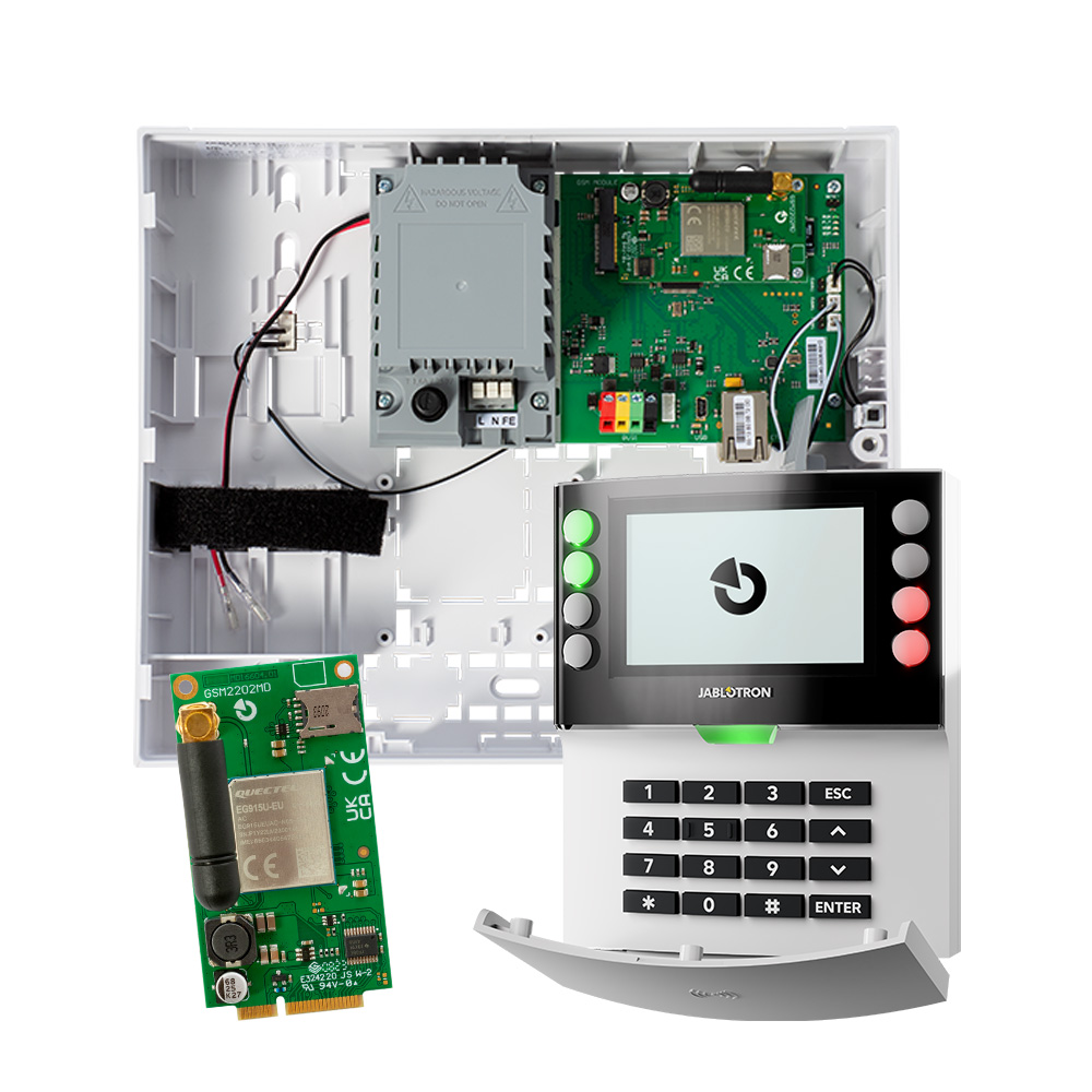 Jablotron JK-102KRYE-B-SET Mercury-Set mit Zentrale, Funk-, Kommunikationsmodul und BUS-Bedienteil, weiß-1