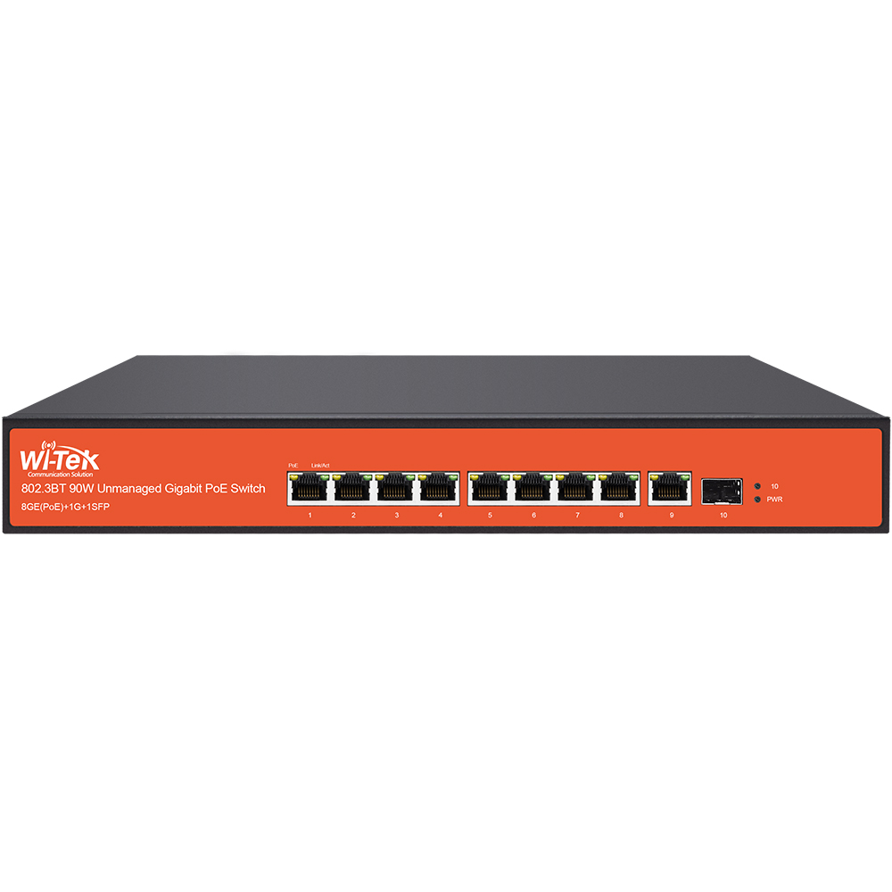 Witek PoE-Switch, 10 Ports, 8 Ports PoE, 1 Port SFP-3